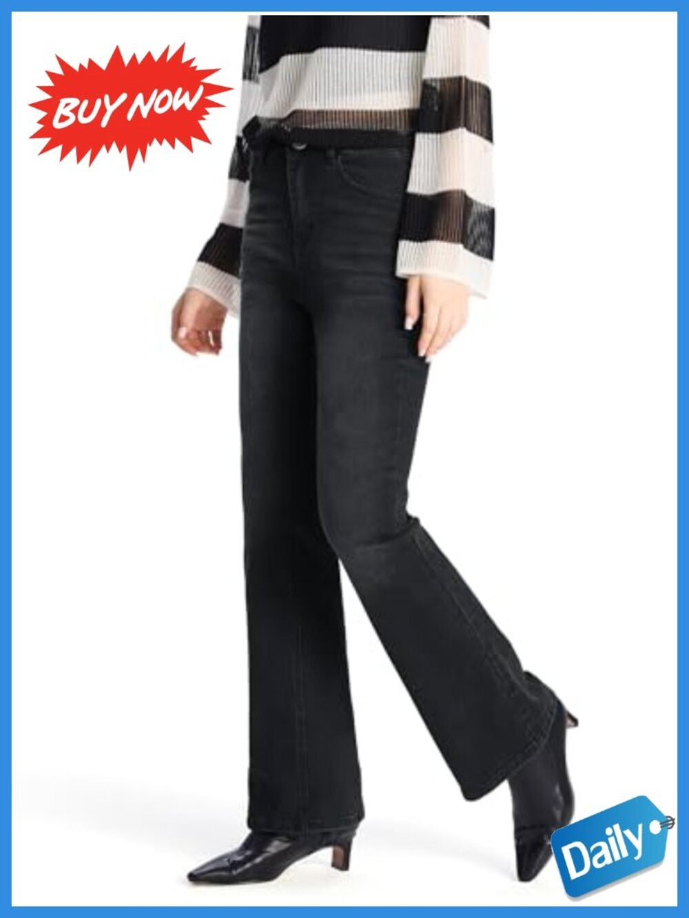 Petite High Waisted Bootcut Stretch Flare Jeans Cotton Blend 24 Inseam